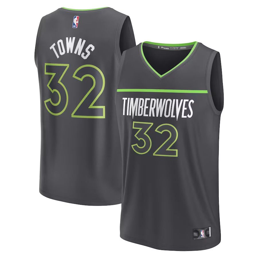 Men Minnesota Timberwolves 32 Karl-Anthony Towns Fanatics Branded Anthracite 2022-23 Fast Break Replica NBA Jersey